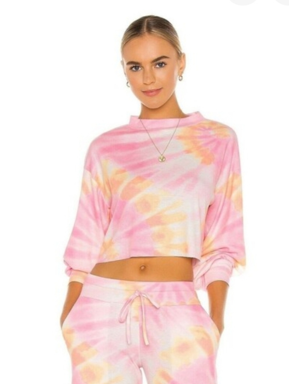 BEACH RIOT Ava Long Sleeve Pink Yellow Tie Dye Crop Top XS